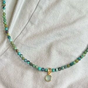 Turquoise & Chalcedony Choker | 14.5” Dainty Gemstone Necklace